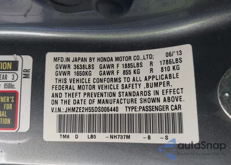 2013 Honda Insight Lx from USA, damaged, VIN JHMZE2H55DS006440